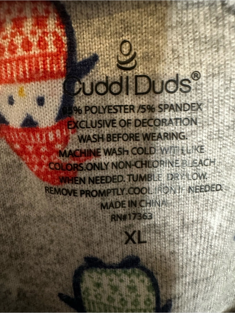 Cuddl Duds Grey Penguin Print Pajama Set with Red & Teal Accents - Picture 6 of 6